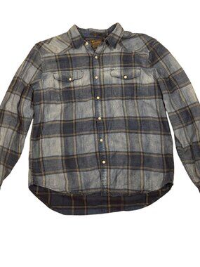 Lucky Brand Plaid Western Snap Button Shirt Mens Large Classic Fit